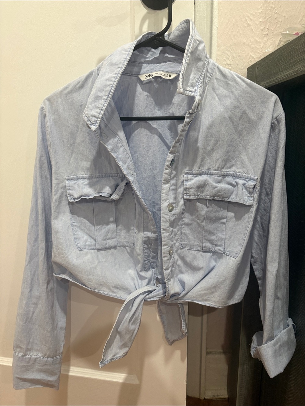 ZARA Light Blue Tie-Front Button Shirt for Kids